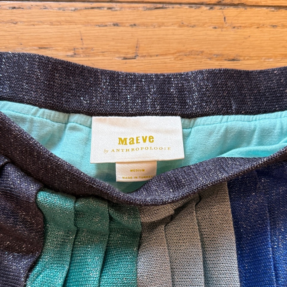 Maeve Pleated Knit Skirt in Teal, Blue, Gray & Navy